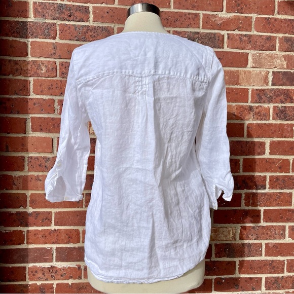 Marks & Spencer White Linen Popover Bibbed Shirt Top Blouse Medium 3/4 Sleeve - Picture 4 of 9